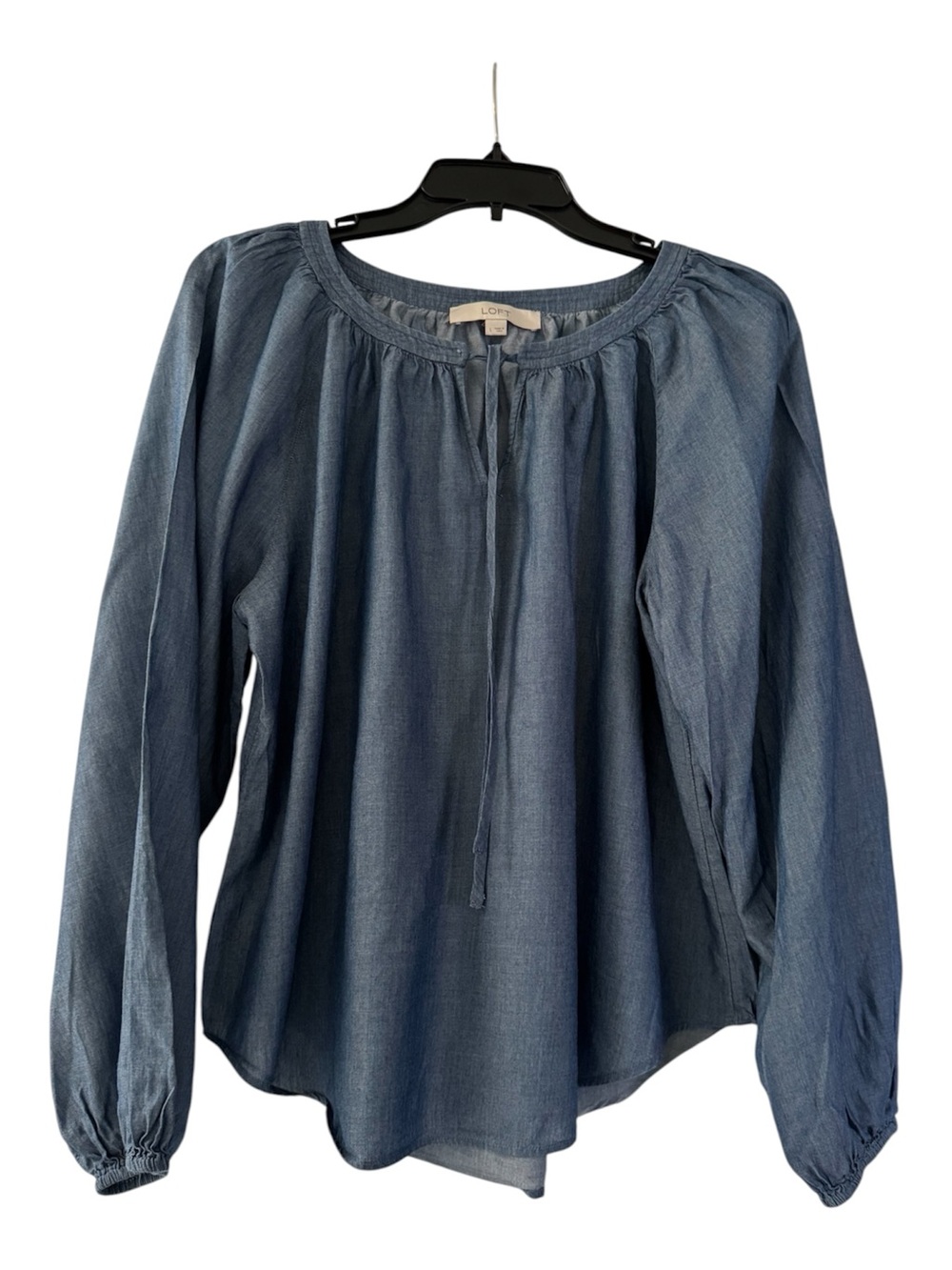 LOFT Chambray Peasant Top in Blue Size:L